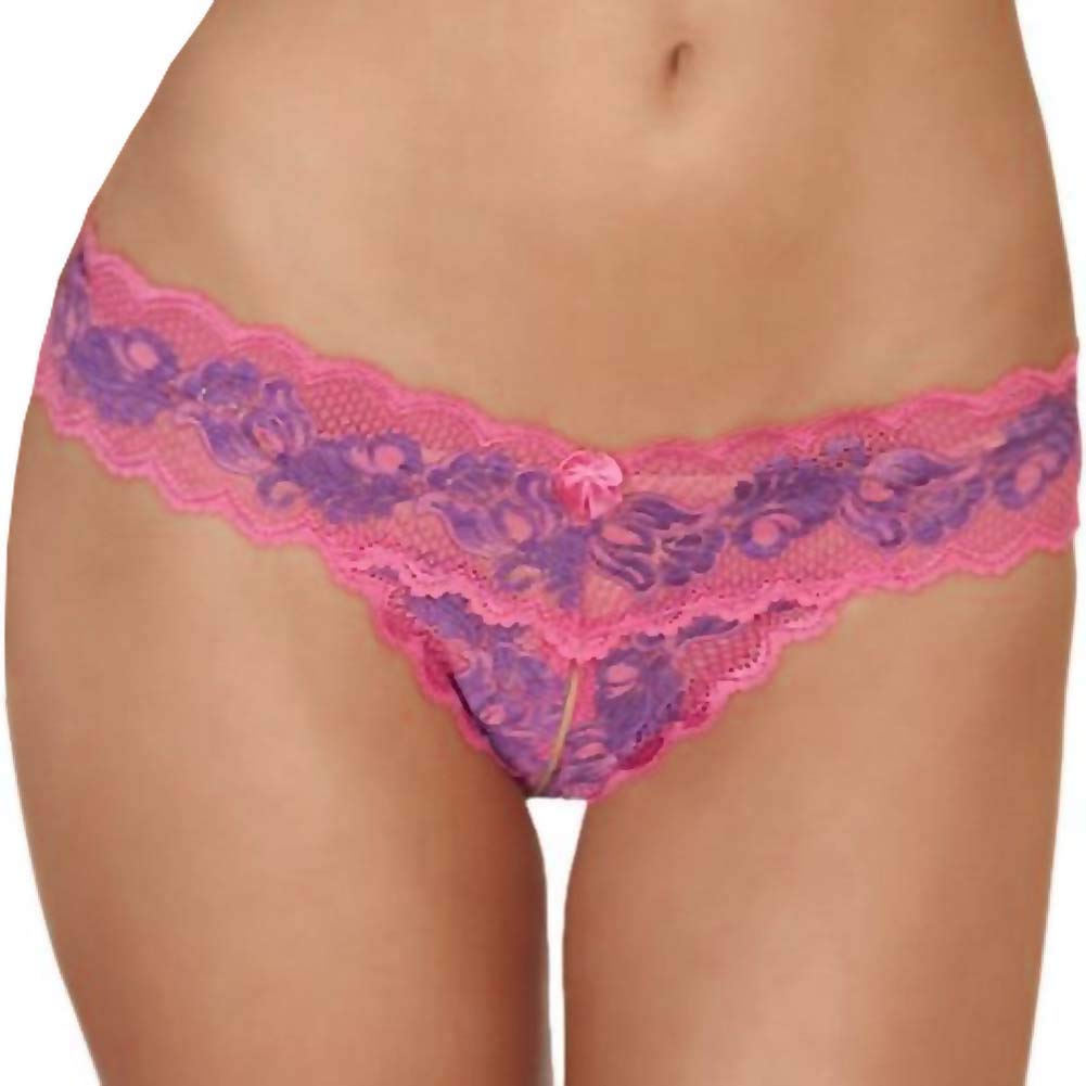 Rene Rofe Women's Crotchless Lace Thong Panty