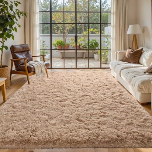 5x8 Living Room Rugs Fluffy Neutral Beige Area Rug,Modern Plush Non-Slip Soft Bedroom Shag Carpet for Book Room Office,Coffee Stain Resistant
