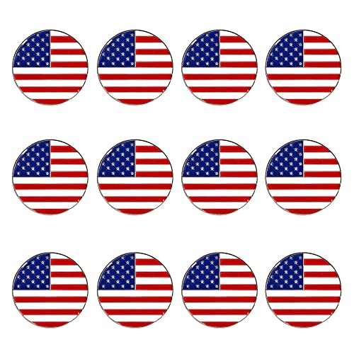 Image of Golf Ball Markers Assorted Patterns Value Pack of 12 Golf Gifts, Golf Cap Clips and Divot Repair Tools Parter Accessories Sets for Men Women Kids Golfer (Flag 12pcs)