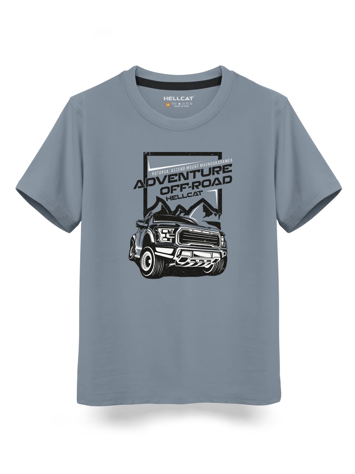 HELLCAT Bluish Grey Trendy Typographic Printed Cotton Blend Half Sleeve T-Shirt for Boys