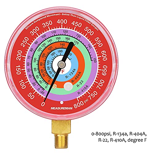 measureman refrigeration pressure gauge kit 3-1834 dial blue dial amp red dial 1834 npt lower mount 30inhg-0-250psi 250-500psi amp 0-800psi