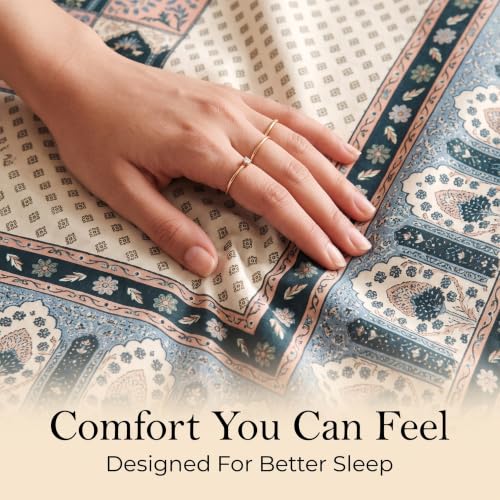 Image of BSB HOME 240 TC Cotton Feel Double Bedsheet with 2 Pillow Covers, Premium Soft Breathable Bed Sheet Set, Fade Resistant, All-Season, Easy Care, 90 x 100 Inches (228 x 254 cm) - Indigo & Warm White