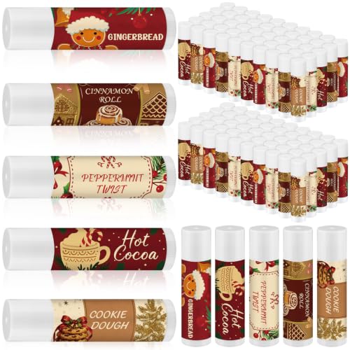 50 Pcs Christmas Lip Balm Bulk, Candy Cane Xmas Party Favors, Cartoon