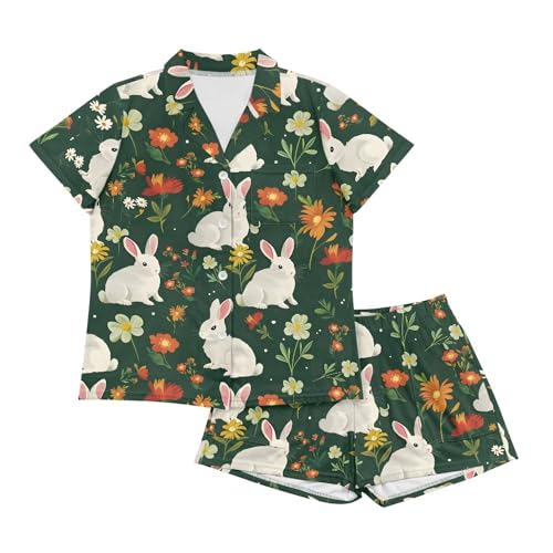 Image of Pjs Womens Short Sleeve Button Down Pajamas Set Two-Piece Nightwear with Pockets