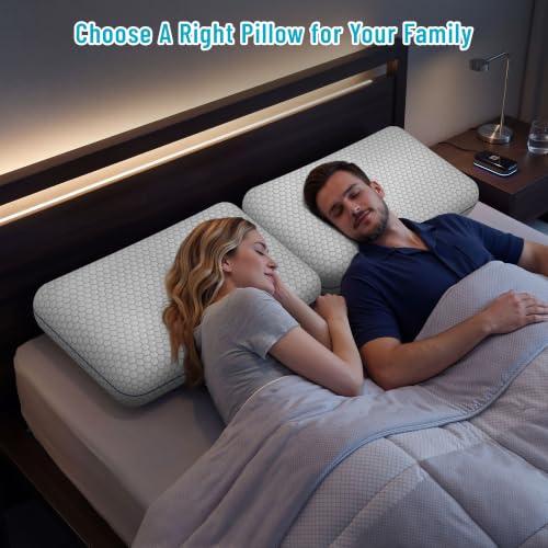 Image of CushyOasis 2 Pack Memory Foam Pillows for Side, Back and Stomach Sleepers, Bed Pillow with Washable Cover and Breathable Mesh, Bed Pillow for Sleeping, Grey, Standard Size
