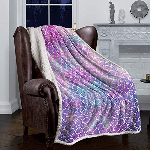 Roses Garden FBA191224HUZHIYUAN-SLXM00616MTEARGE Sherpa Mermaid Fleece Blanket,Ombre Mermaid Charming Fish Scale Bed Blanket Soft Cozy Luxury Blanket 40"X50",Fuzzy Thick Reversible Super Warm Fluffy Plush Microfiber Throw Blanket thumb #1