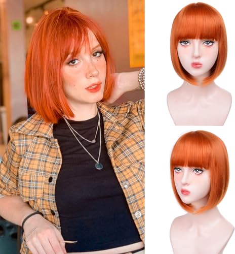 T-color Ginger Bob Wigs for White Women - 12'' Short Bob Wig