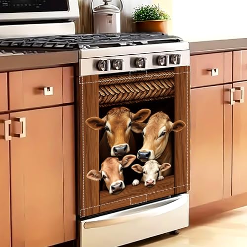 Image of Cow Dishwasher Magnet Cover, 23x26 in Summer Farm Dishwasher Magnet Sticker for Kitchen Funny Xmas Magnetic Dish Washer Cover Refrigerator Magnets Covers Fridge Panel Decal
