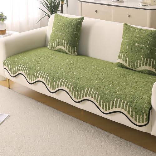 Image of HOKIPO Premium Supple Soft Wavy Sofa Cover Mat with Curve for 1 /2 /3 Seater and L Shape Sofa. Make Your Own Sofa Cover Set, Mat Length 90(D) x 90(L) cm, Green (AR-5973-GRN)
