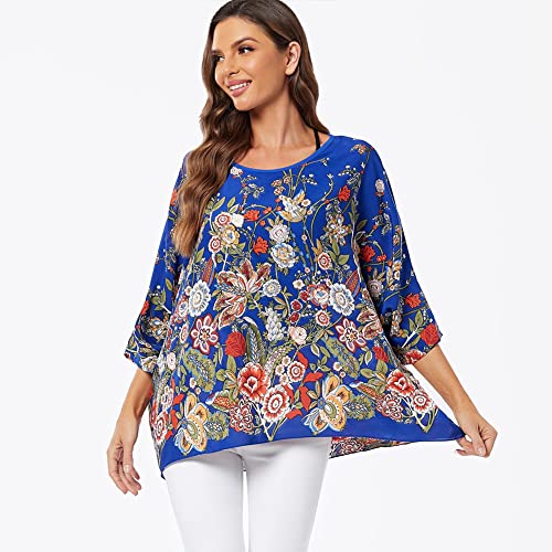 Image of Ckikiou Plus Size Batwing Flowy Semi Sheer Chiffon Blouse Tunic for Women Summer Floral Print Boho Beach Cover ups
