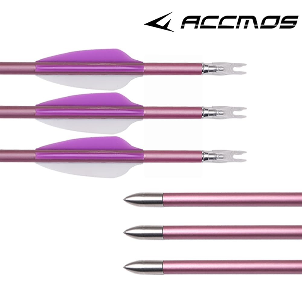 ACCMOS 6 Stück Hellviolette Feder Pfeile ID 4,2 mm Spine 1000 Jagdpfeil 28 Zoll Carbonpfeil, für Bogen & Pfeil Schießen (Spine 1000, 28inch)