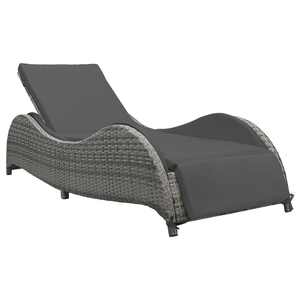 Chaise longue de jardin avec coussin, en polyrotin, anthracite, pour terrasse, dossier réglable, 200 x 73 x 45 cm