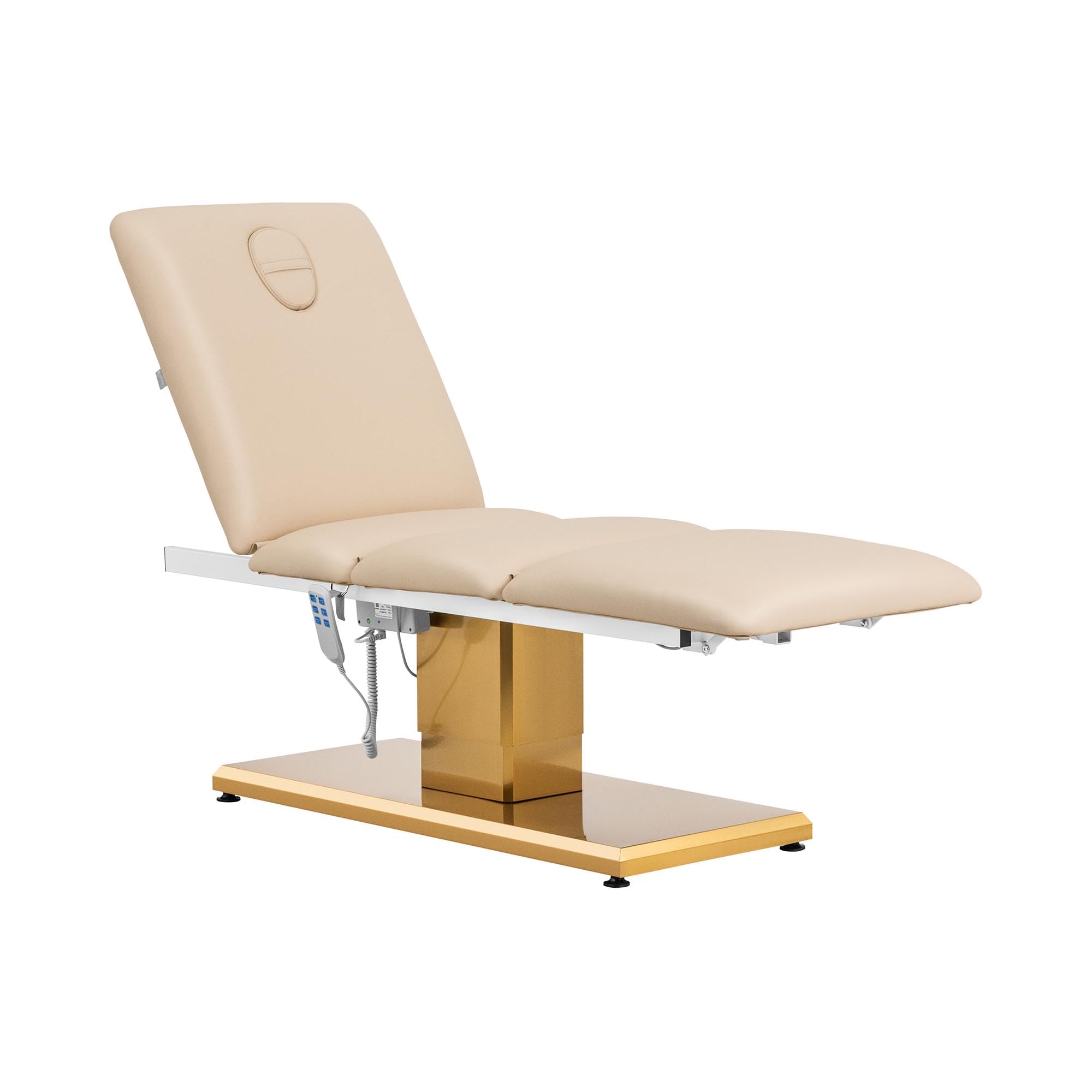 Physa Elektrische Kosmetikliege 3 motoren 300 W 190 x 65 x 60-76 cm 200 kg beige/golden Behandlungsliege Kosmetikstuhl Therapieliege Tattooliege