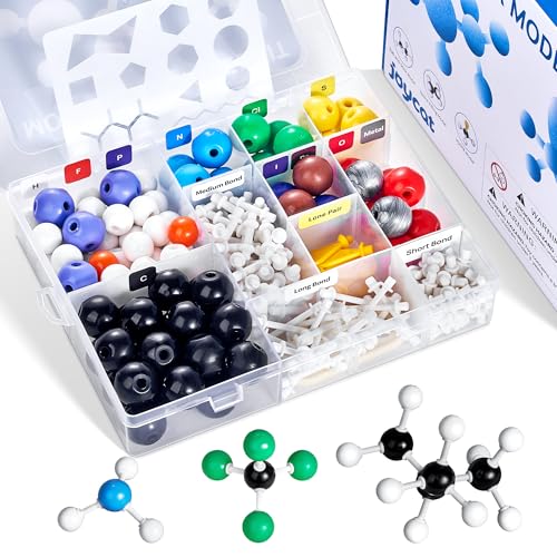 Image of JoyCat 246-Piece Molecular Model Kit with 2-Hole and 3-Hole Carbon Atoms | Includes 86 atoms with 2-hole, 3-hole and 4-hole carbon pieces, 153 bonds, 6 lone pairs and a remover tool