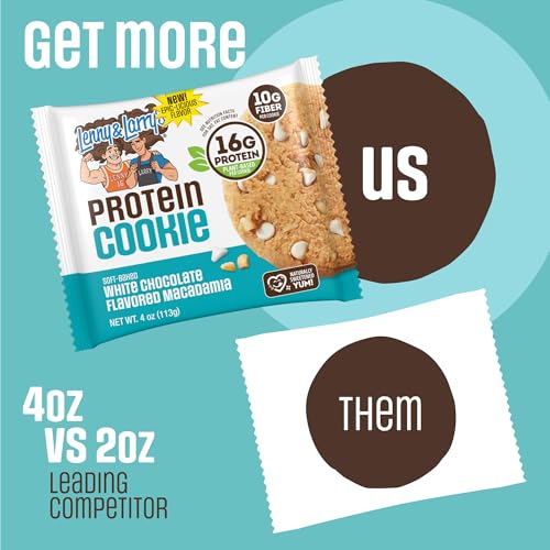 Image of Lenny & Larry's Protein Cookie, White Chocolate Flavored Macadamia - High Protein Snacks with 16g Plant Protein, 10g Fiber, Soft-Baked, Vegan, Non-GMO | 4oz, Pack of 12