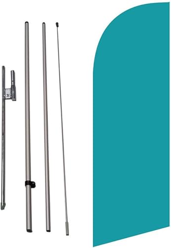 Miniatura 1 de Bandera de plumas de color verde azulado de tamaño mediano con kit de asta de bandera y pico de tierra, 8 pies de alto