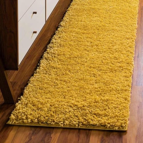 Image of Solid Shaggy Rugs and Carpet for Bedroom Living Room 2x6 Feet Mustard Color
