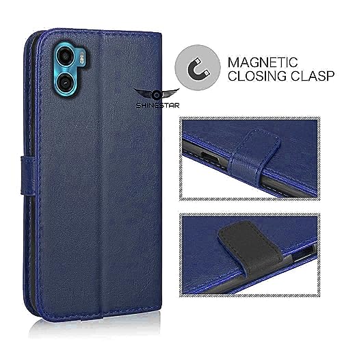 Image of SHINESTAR Motorola Moto E32 Flip Back Cover | PU Leather Flip Cover Wallet Case with TPU Silicone Case Back Cover for Motorola E32 - Ultimate Blue