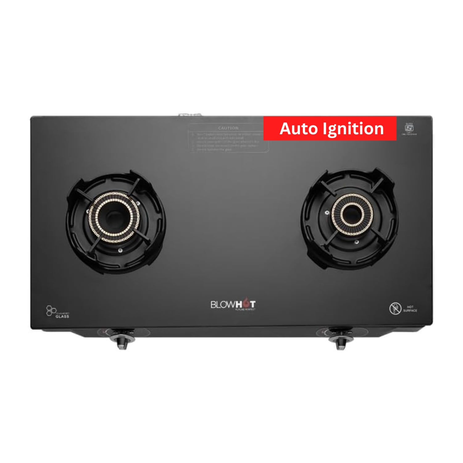 BLOWHOT 2 Tornado Brass Burner Auto Ignition Gas Stove - Toughened Glass Cook Top -ISI certified- Black Powder Coated Body - 2 Year Warranty By Blowhot on Burner, Gas Valve and Glass (Emerald)