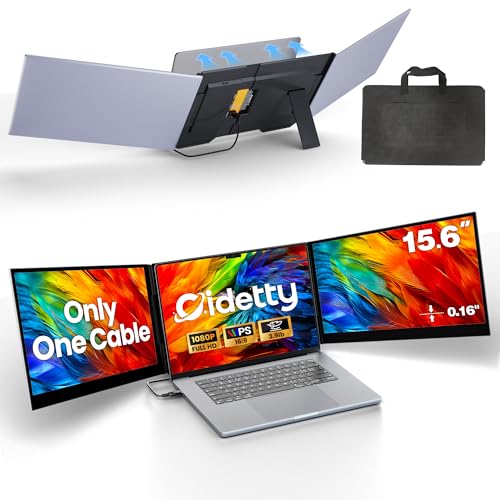 Image of CIDETTY One Cable Connection Laptop Screen Extender Monitor Portable, Ultra Thin 15.6 inch 1080P FHD Triple Screen,Fit for 13-17 inch Laptop, Plug & Play Compatiable with Win /Mac /Chrome /Android