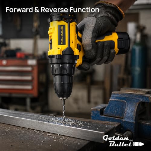 Image of Golden Bullet GCD-12B 12V Cordless Drill & Screwdriver | 2-Speed 350 /1350 RPM | 28Nm Max Torque | 10mm Keyless Chuck | 1x 1.5Ah Battery with Charger