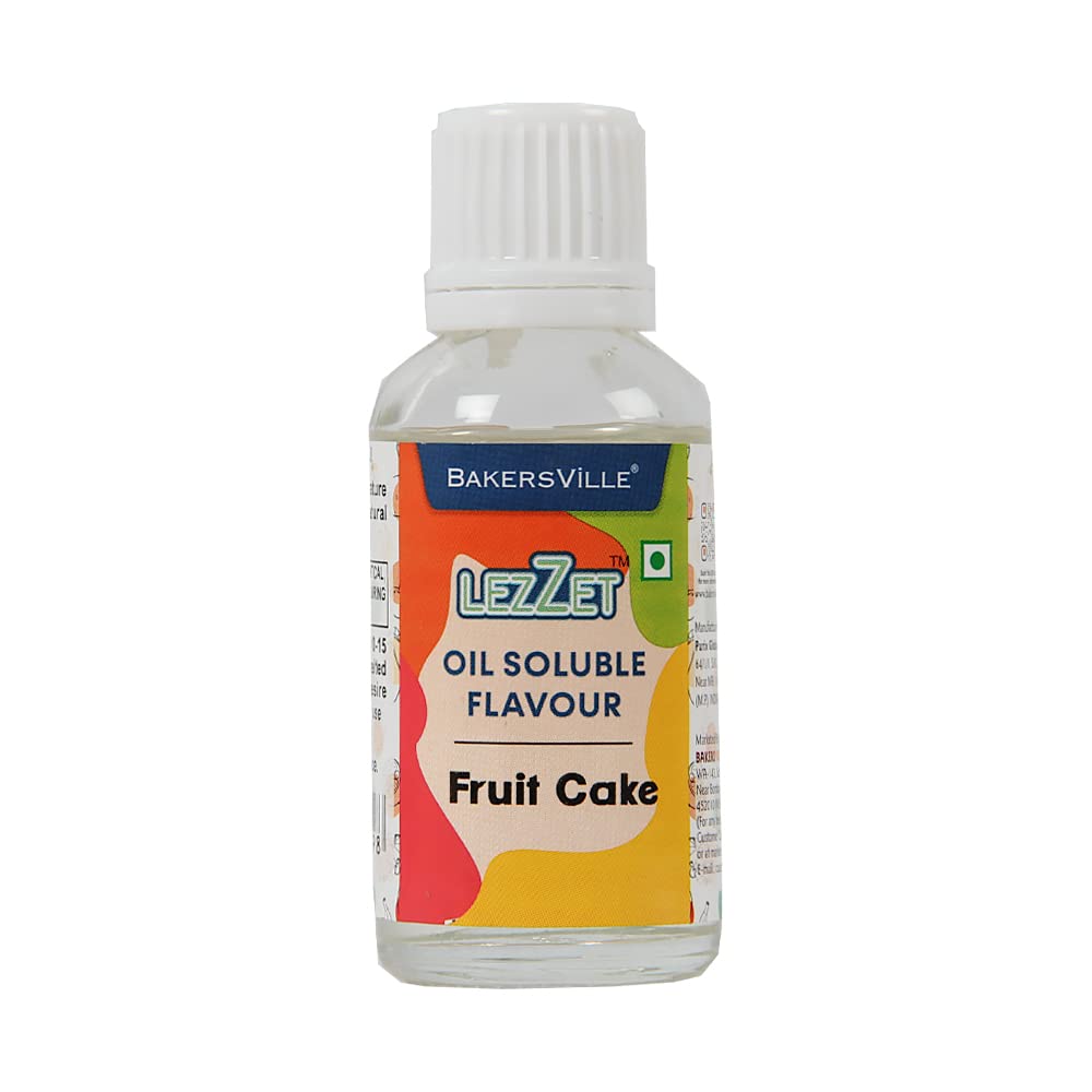 Lezzet Premium Concentrated Oil Soluble Flavour Essence ( Fruit Cake ) for Chocolate, Cake Making, Candy, Cookies, Ice Creams, Desserts | Water & Oil Soluble | Sugar-Free | 30ml