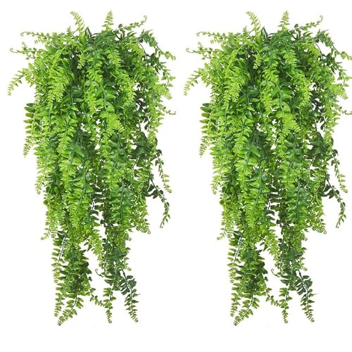 PINVNBY Reptile Plants Hanging Fake Vines Boston Climbing Terrarium Plant with Suction Cup for Bearded Dragons Lizards Crested Gecko Snake Hermit Crab and Tank Habitat Decorations (2 Pack)