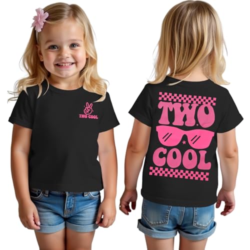 Two Cool Birthday Shirt 2nd Birthday Girl T-Shirt 2 Year Old Toddler Girls Second B-Day Party Short Sleeve Tops