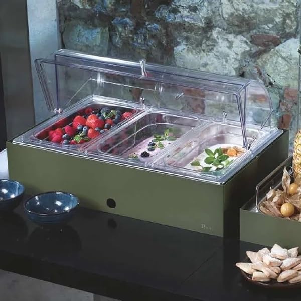 Pintinox Buffet - Bandeja refrigerada para buffet con 3 cuencos GN 1/3, cúpula transparente, 57 x 36,7 x 31,3 cm, Caleido