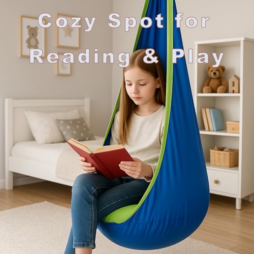 Kids Sensory Swing with 360° Rotation & Adjustable Height – Indoor/Outdoor Pod Swing for Autism, Durable, Safe with Four-Hole Screws, Supports Up to 176lbs – Complete Accessories Kit(Blue) - Image 5