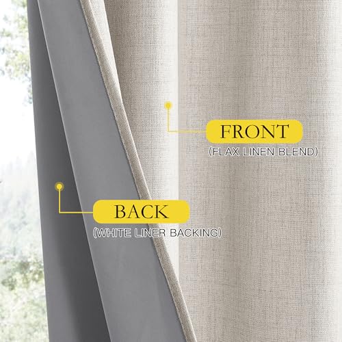 NICETOWN Brich Vintage Open Linen Weave Flax Thermal Curtains, 100% Blackout Curtains 90" Long for Dining Room, Soundproof Window Treatment Drapes for Home Cinema, 52" Wide Per Panel, Set of 2 - image 6