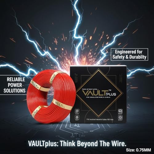 Image of VAULTPlus Red 0.75 Sq Mm CCA Copper Electrical Wire - 90 Meter Roll |Flexible PVC Insulated Single Core Cable for Home, Office & Industrial Wiring