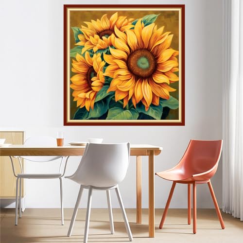 Image of DMCVIVR Cross Stitch Kit for Beginners, Magic Sunflower 18x18 inch Embroidery Kit, Art Deco Craft Kit for Adults