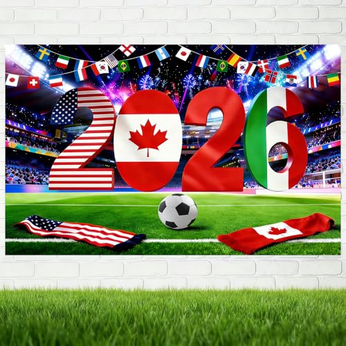 5x3ft World Football Cup Backdrop 2026 World Soccer Sport Tournament Soccer Party Decorations Banner Backdrop for Bars Family Gatherings Photo Booth