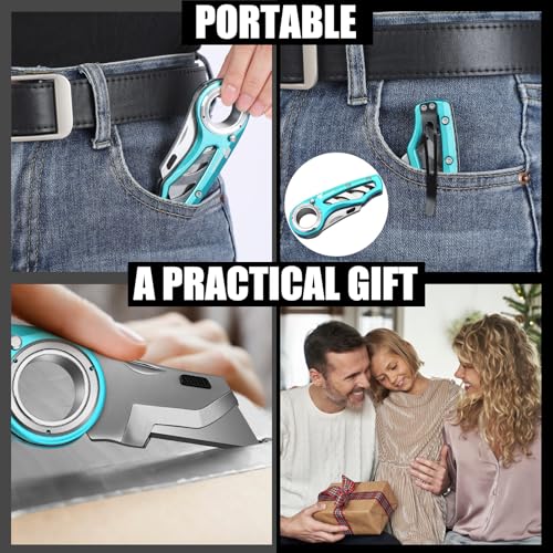 Image of Tondiamo 2 Pcs Folding Pocket Utility Knife Heavy Duty Box Cutter Folding Razor Knife with Anti Slip Finger Loop Easy Change Blades 3 Lock Positions Design (Emerald Green)