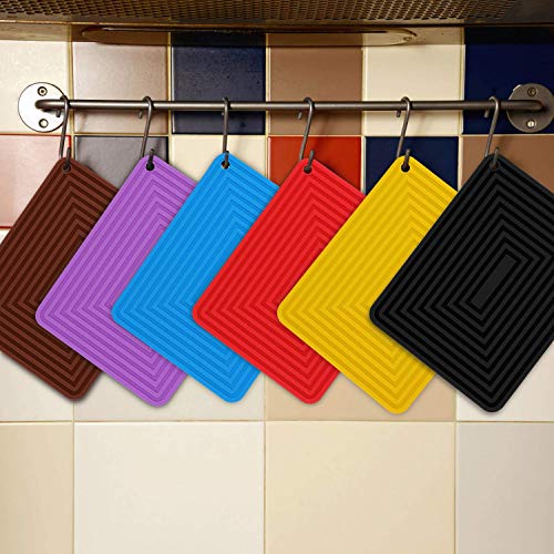 Image of 2 Pack Silicone Sqaure Line Trivet Mats /Hot Pads,Pot Holder,9 inchx12 inch Non Slip Flexible Durable Heat Resistant Pot Coaster Kitchen Table Mats (Pack 2 Blue)