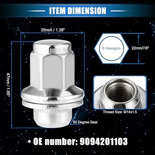 Image of 5 Pcs Wheel Lug Nuts Compatible for Toyota Tundra Sequoia 2008-2021, Durable Chorme Plated M14x1.5 Carbon Steel Silver Tone Tire Lugnuts