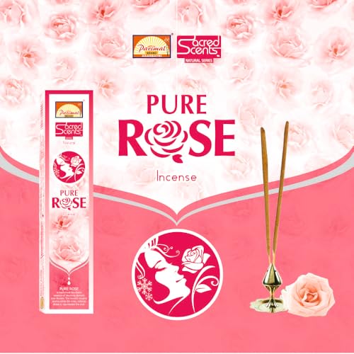 Image of Parimal Pure Rose Agarbatti (145-155 Sticks) (288 gm) | Burning Time - 45-60 Min | Sacred Scents Natural Incense Sticks | Fresh Rose Fragrance for Meditation, Relaxation & Home| (Pack of 12, 24g Each)