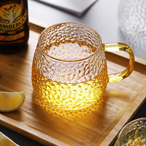 Image of Kamvy Glass Coffee Mugs with Golden Handle Pack of 2, 410ml Clear Green Lemon Tea Cups for Latte, Cappuccino, Espresso, Mocha Dishwasher & Microwave Safe (Bubble)