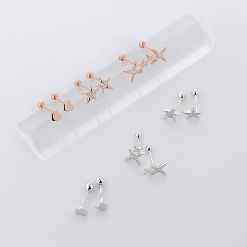 Miniatura 6 de Meissa Ball Screw Back Earrings for Women 925 Sterling Silver Sleep-On Studs Dainty Cute Star Earrings for Multiple Piercing