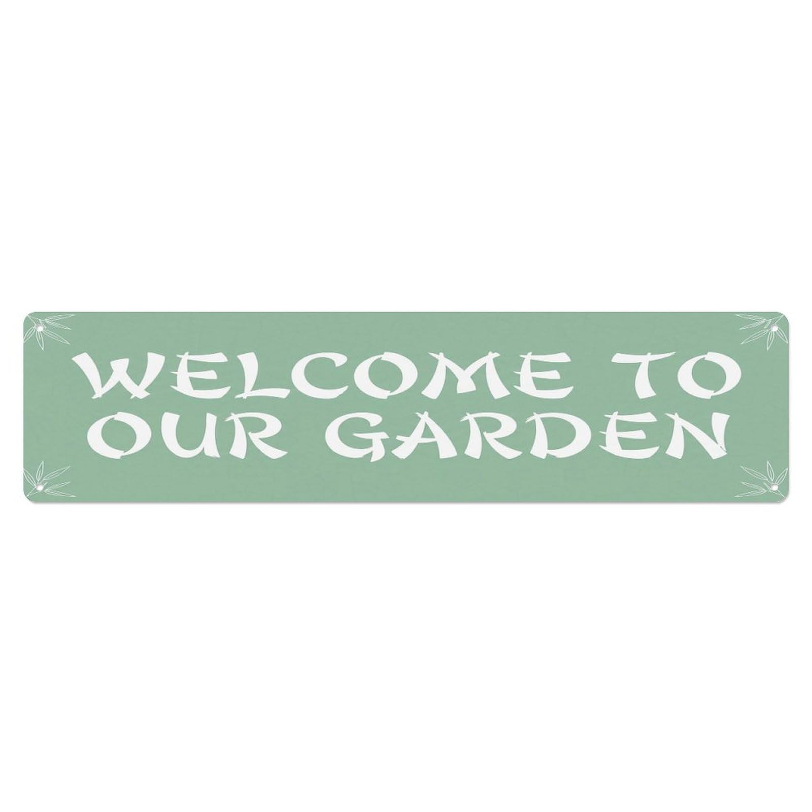 Vintage Welcome to Our Garden Celadon Metal Tin Sign