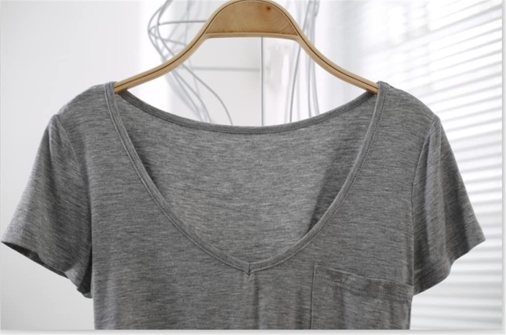 keusyoi T-shirt décontracté en modal uni avec col en V et manches courtes pour femme