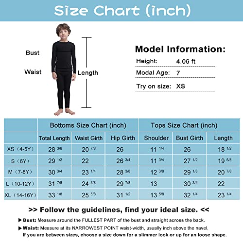 Mancyfit Thermal Underwear For Boys Fleece Lined Long Johns Set Kids Base Layer Ultra Soft Black X-Small #TOP7