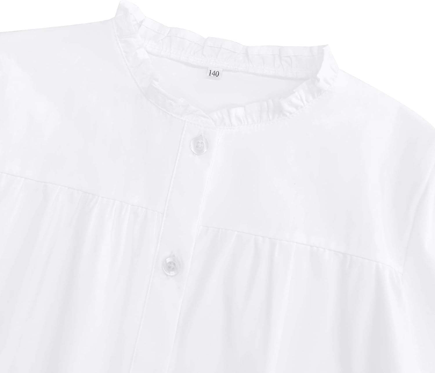 Girl White Blouse Long Sleeve Button Down Shirt Stand Collar Ruffle Sleeve School Uniform Top 4-13Y