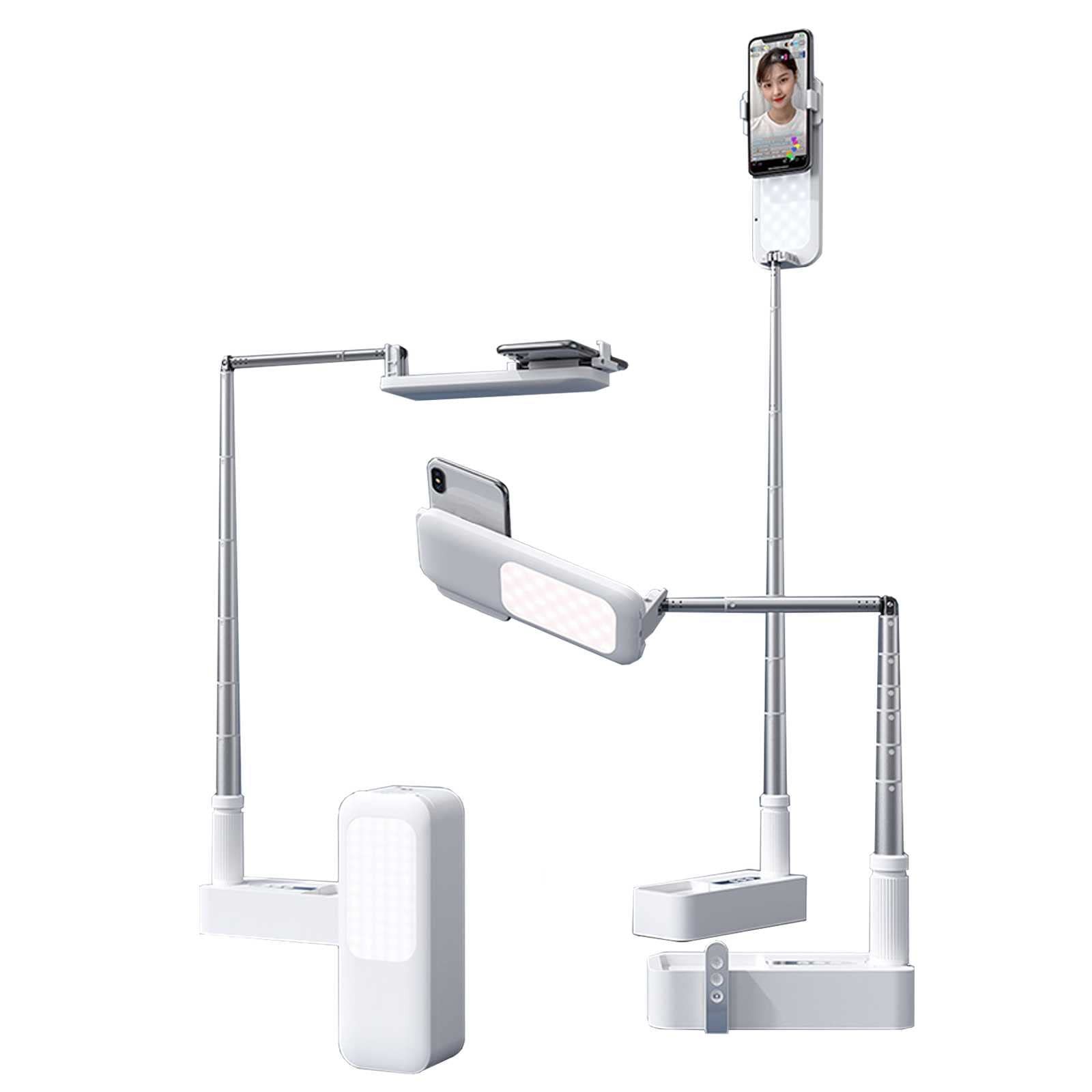 Hmyloz Live Streaming Foldable LED Extendable Selfie Stand 7 Stage Brightness 360° Rotate Rechargeable Bluetooth Remote Compatible with 3.5-6.1" Phone