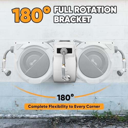Image of SILVEL Retractable Garden Hose Reel, 1 /2 in x 115ft Wall Mount Heavy Duty Automatic Hose Reel with 10 Pattern Nozzle, Any Length Lock & Slow Return System, 180Swivel Bracket Upgraded UV Resistant