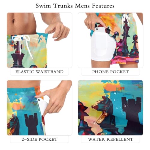 Pantalones cortos de natación para hombre con estampado de ajedrez multicolor 6