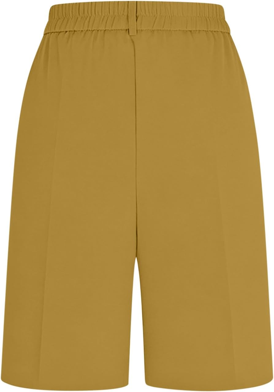 Bermuda Shorts for Women Dressy Casual High Waisted Summer Work Knee Length Pleated Business Shorts with Pockets