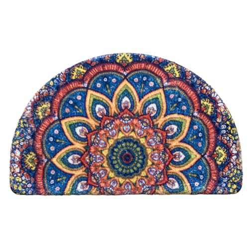 Mandala Semi Circle Doormat Bathroom Non-Slip Rugs Boho Half Moon Mat Bohemian Half Round Area Rug Semicircle Carpet Bath Room Floral Decor Floor Door Mats (Purple)