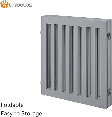 Miniatura 5 de unipaws Puerta para mascotas de pie independiente de 24 pulgadas de alto para perros y gatos, puertas de madera para perros, escaleras, valla